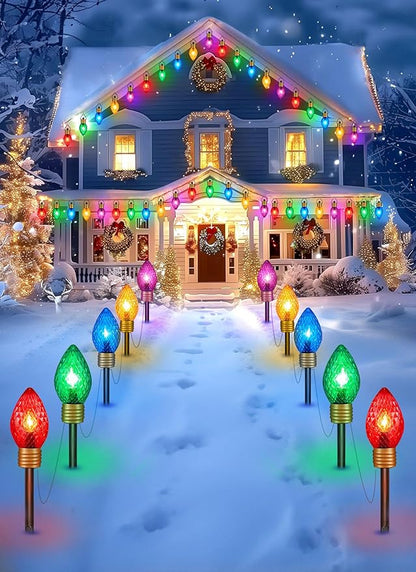 Strawberry Jumbo C9 Christmas Pathway Lights Outdoor - 8.5 Feet 5 LED C9 Christma Lights,C7 Light Covered Jumbo Multicolor Christmas Light Outdoor Decorations for Lawn Holiday Outside Yard