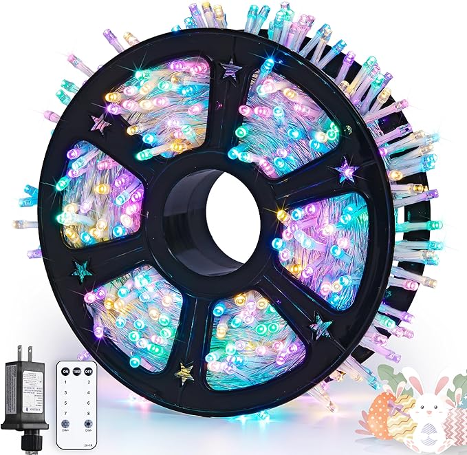 JMEXSUSS Easter Lights Clear Wire Outdoor Indoor, 168ft 600 LED Multicolor Easter String Lights Plug in for Bedroom Tree Room Party Decorations
