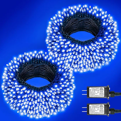 2 Pack Christmas Lights Outdoor, Total 200FT 600 LED String Lights for Outside Waterproof with 8 Modes, Connectable Plug In Fairy Lights for Indoor Patio Garden Party Holiday Decorations, Blue