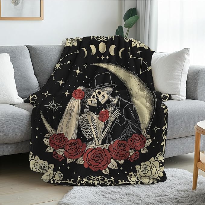 Valentine's Day Gifts for Women Men,Anniversary Blanket Gifts for Boyfriend Girlfriend, Romantic Gift for Wedding, Skull Blanket Gifts, Birthday Gifts for Wife, Husband, Couples Gift for Her Him 50x60