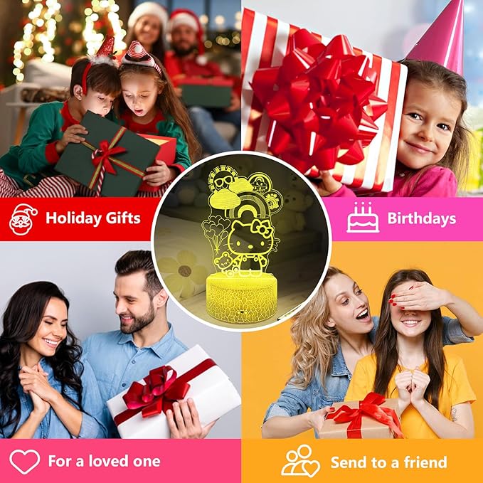 Kitty Night Light for Kids, Kitty Lamp Girl Cute Led Cat Night Light 16 Colors Dimmable Kitty Decor Lamp with Remote & Luminous Base, Bedroom Decoratio Gifts for Christmas Birthday Girls