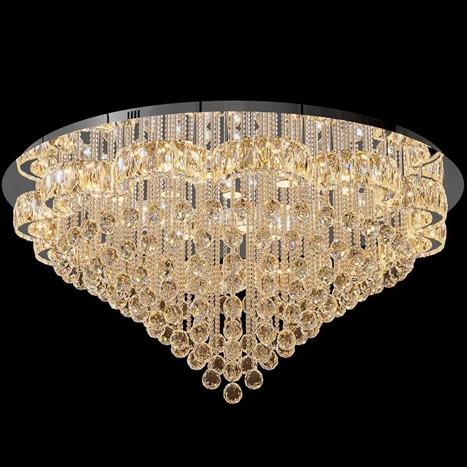 Flashing God 48inches Chrome Crystal Chanderliers for Living Room Entryway Modern Crystal Folwer Ceiling Light for Foyer Interior LED Dimmable Lighting 2700k 4500k 6000k