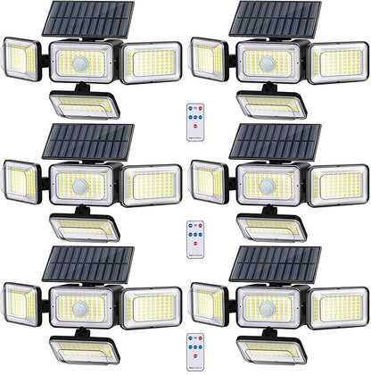 Solar Lights Outdoor, 288 LED 2800LM Motion Sensor Outdoor Light with Remote Control, 4 Heads IP65 Waterproof Solar Flood Security Lights for Outside Patio Wall -6PACK