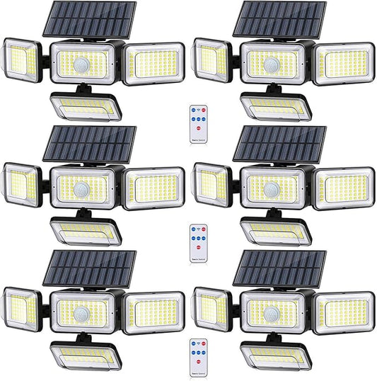 Solar Lights Outdoor, 288 LED 2800LM Motion Sensor Outdoor Light with Remote Control, 4 Heads IP65 Waterproof Solar Flood Security Lights for Outside Patio Wall -6PACK