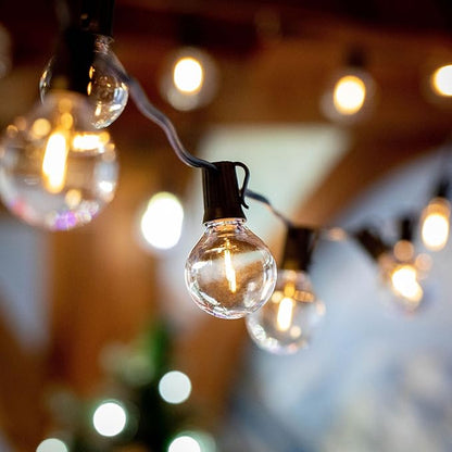Novelty Lights 100 Feet G40 LED Patio String Light Set with 67 Bulbs, Warm White, Weather Resistant and Shatterproof Replaceable Plastic Globe Bulbs, Black Wire