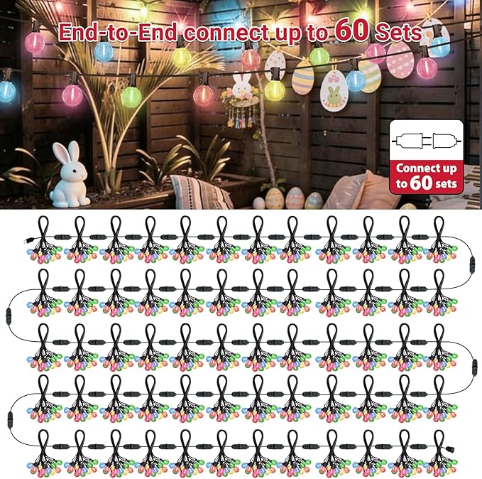 LAMPHOME 2 Pack LED Outdoor String Lights, 26FT Patio Lights with 12+1 Edison Shatterproof Bulbs, UL Waterproof Connectable Dimmable Multicolor Outside Easter Lights for Backyard Porch Decor