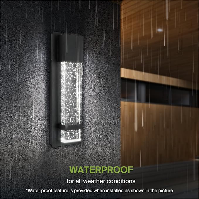 ASD LED 13" Bubble Glass Wall Light Fixture, Outdoor Dusk to Dawn Sconce | 3CCT, Waterproof, Photocell, ETL Listed | 12W 500LM 3000-5000K 120V | Exterior Lantern, Porch Lighting | Black, 4 Pack
