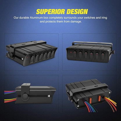 Nilight - 6 Gang Rocker Switch Box SPST Toggle Switch Panel 12V 24V 20A Switch Panel 60Amp Max for Automotive Cars Vehicles Boats RVs Campers SUVs