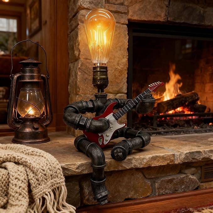 Cool Table Lamp - Vintage Steampunk Decor, A Very Relevant Gift for Music Fanatics & Guitar Aficionados