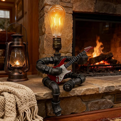 Cool Table Lamp - Vintage Steampunk Decor, A Very Relevant Gift for Music Fanatics & Guitar Aficionados