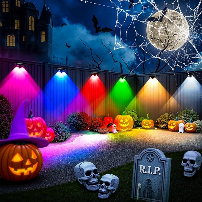 SOLPEX Solar Fence Lights Outdoor, 9 Fixed Colors ＆ Color Changing Fence Solar Lights Outdoor Waterproof IP65, LED Deck Lighting for Halloween Wall Backyard Step Railing Patio Pool Porch(12 Pack)