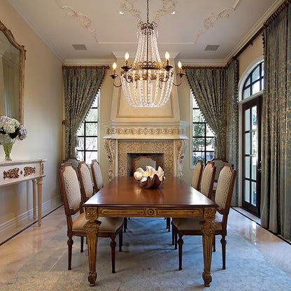 Wellmet French Empire Crystal Chandelier, 6-Light Farmhouse Antique Bronze Chandelier, Hanging Ceiling Mount Light Fixture for Dining Living Room, Bedroom, Bathroom, Kitchen Island, Hallway, 31.5" W