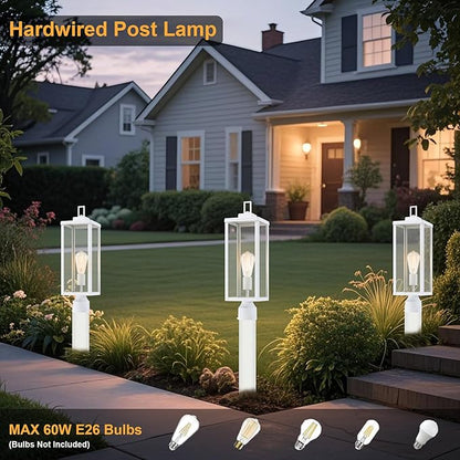 GRUENLICH Outdoor Lamp Post Light Fixtures, Exterior Pole Lantern with Tempered Glass, 20.5 Inch Fence Post Lighting for Garden Yard Pathway, White, 1 Pack