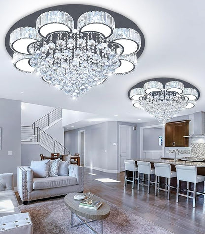 31.4" Black Modern Crystal Chandeliers for Dining Room LED Dimmable Light Fixtures Flush Mount Light Living Room Bedrooms