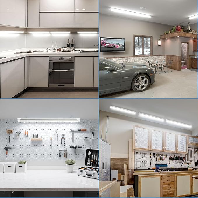 CNSUNWAY LED Shop Lights 2FT, 22W High-Efficiency Under Cabinet Lighting 6500K Cool White, V-Shaped Linkable T8 Shop Light for Workbench, Kitchen, Workshop, Basement, ETL Listed (6-Pack)