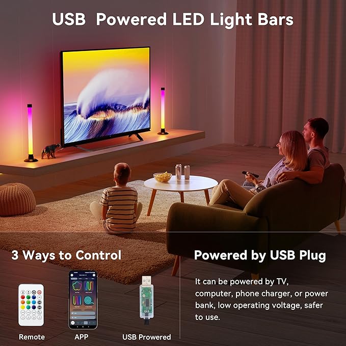 NBBUFF Led Light Bar with Music SynC Color Changing, Led Bar with App & Remote Control, RGB+IC & W Smart RGB Light Bar, USB Powered Led Lights, Dynamic PC Room Monitor Backlight Gaming, 2 Pack