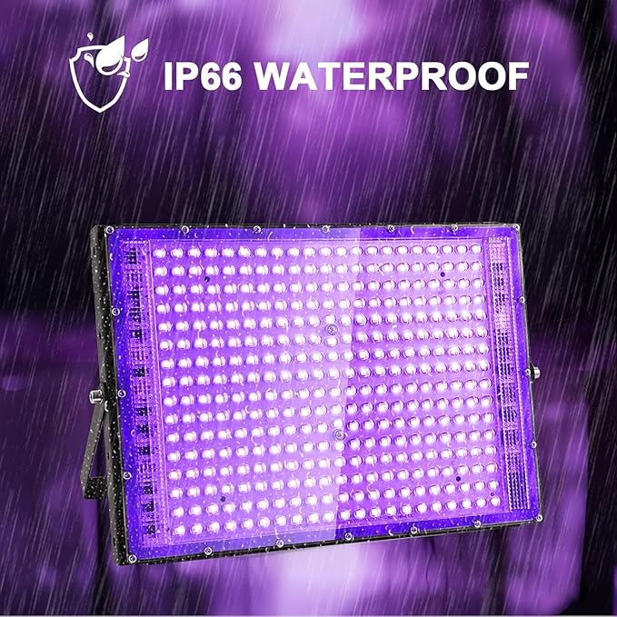 4 Pack 300W Black Lights, Blacklight Flood Light with Plug and Switch,for Glow Party, Black Light Party, Halloween, Body Paint, Neon Glow, Stage Lighting, Fluorescent Poster