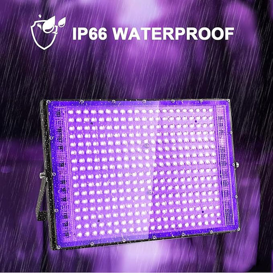4 Pack 300W Black Lights, Blacklight Flood Light with Plug and Switch,for Glow Party, Black Light Party, Halloween, Body Paint, Neon Glow, Stage Lighting, Fluorescent Poster