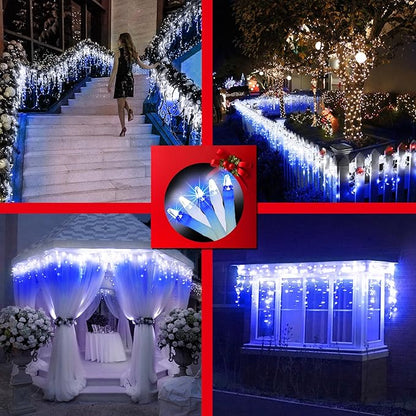 670 LED 66FT Christmas Lights with 148 Drops, 12 Modes Dimmable CoolWhite & Blue Outdoor Hanging Lights with Timer Memory, Waterproof Curtain Lights for Bedroom Yard Indoor Window Roof Fence Wedding