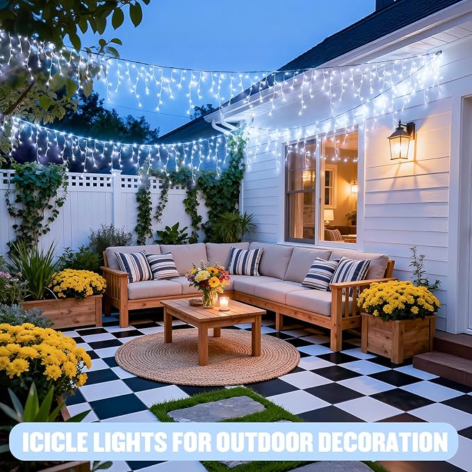 JMEXSUSS 400 LED White Christmas Icicle Lights, 38.8ft Connectable Icicle Lights for Outside Outdoor Indoor Plug in, String Light for House Patio Party Room Holiday Christmas Decorations