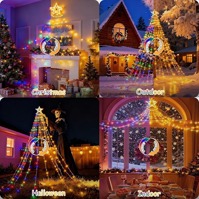 Star String Lights, 350 LED Tree Waterfall Fairy Lights, Outdoor Waterproof Christmas Decoration Lights with Remote, 16FT X 9 Hanging LED Lamp for Garden Yard Wedding Birthday Halloween Festival