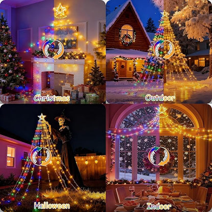 Star String Lights, 350 LED Tree Waterfall Fairy Lights, Outdoor Waterproof Christmas Decoration Lights with Remote, 16FT X 9 Hanging LED Lamp for Garden Yard Wedding Birthday Halloween Festival