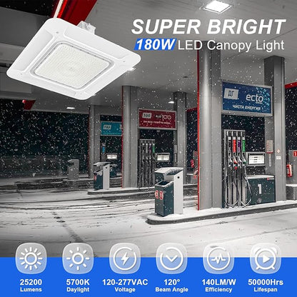 180W LED Canopy Light, 25200LM 5700K Daylight, Surface Mount LED Gas Station Light (750W HID/HPS Equivalent), Commercial Parking Garage Ceiling Lighting, IP65 Waterproof, 100-277VAC, UL Listed