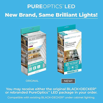 PureOptics LED Under Cabinet Lighting Kit, Motion Sensor, Dimmable, Linkable, 3 Color Settings, Tool-Free, for Kitchen, Pantry, Cabinets, Closets, Office (6) 9" Bars