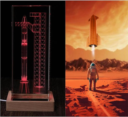 SpaceX Starship Collector's Crystal Lamp, 3D Laser-Etched Rocket Night Light, Ultimate Gift for Space Enthusiasts, Sci-Fi Fans & Mars Dreamers (Large)