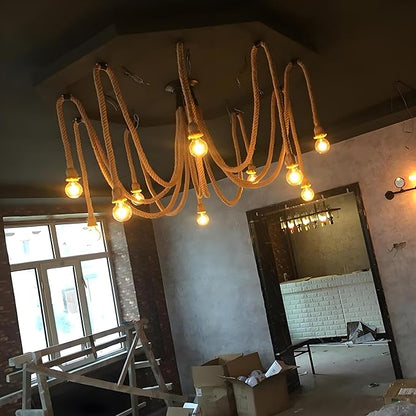 10 Head 2 Meter Vintage Hemp Rope Pendant Light Fixture E26/E27 Base, Vintage Ceiling Light Lamp,Retro Style for Dining Hall Restaurant Bar Lighting(Bulb not Included)
