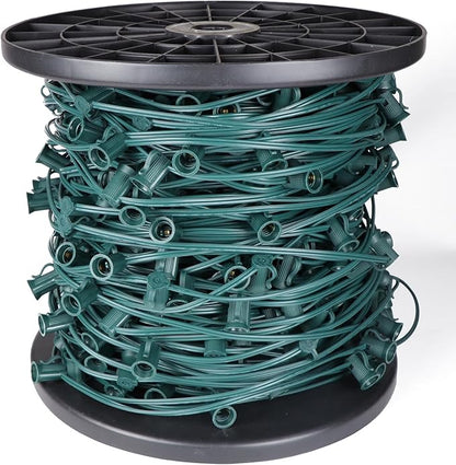 500FT C7 Light String Christmas Stringer, E12 Christmas Sockets 12" Spacing, C7 Stringer Set Green Outdoor String Light for Wedding Patio Event Lighting Decor, Green Wire