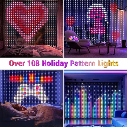 Smart Curtain Lights 20Ft x 10Ft, 800 LED Curtain String Lights with App Remote Color Changing Window Fairy Light Music Sync Dynamic DIY for Indoor Outdoor Backdrop Wall Decor