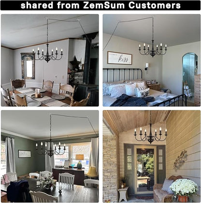 Plug in Chandelier Lighting with Cord 15ft & On/Off Switch, Hanging Lights with Plug in Cord, 6 Light Black Farmhouse Chandelier for Dinging Room Living Room Kitchen Island Bedroom