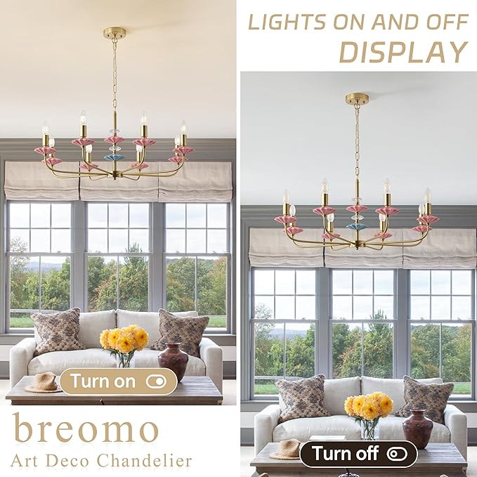 Pink Chandeliers for Dining Room Light Fixture Over Table,Brass Gold Art Deco Chandelier, Modern Vintage Chandelier with Ceramic,Farmhouse Chandelier for Girls Bedroom, Living Room, Foyer