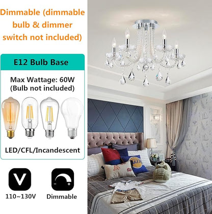 French K9 Crystal Maria Theresa Candle Chandelier, Luxury Vintage Pendant Light Fixture for Dining Room, Living Room, 5 Lights, D22.4*H15.7 inch, Clear Crystal & Chrome Finish Frame