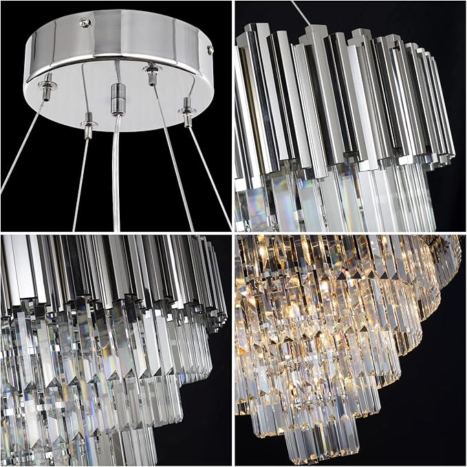 Chrome Crystal Chandelier Modern 17 Light High Ceiling Chandelier for Living Room Foyer Hall Luxury 6 Tier Crystal Light Fixture Entry Staircase Large 35.4"