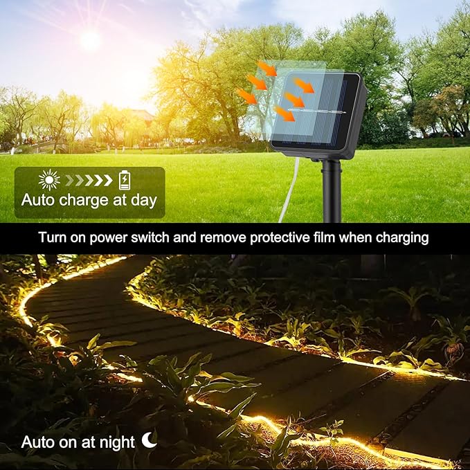 WIND STAR Solar Rope Light, 39FT 100 LEDs Fairy String Light Solar Powered, 8 Modes IP65 Waterproof Tube Light Decorative for Balcony Patio Garden Fence Camping, Warm White