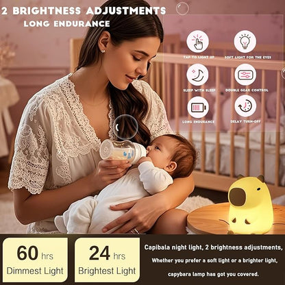Cute Capybara Night Light,LED Squishy Animal Night Lamp,Soft Silicone Novelty Nightlight,Kids Funny Capybara Lamp Gifts,2 Level Dimmable Boys Girls Light Up Room Décor Rechargeable Touch Lamp