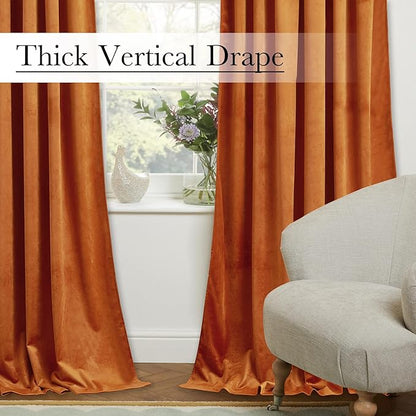 StangH 10 ft Orange Curtains for Holiday Backdrops, Super Soft Thick Velvet Room Darkening Window Curtains for Bedroom/Living Room Sliding Door/Villa, W52 x L120, 2 Panels