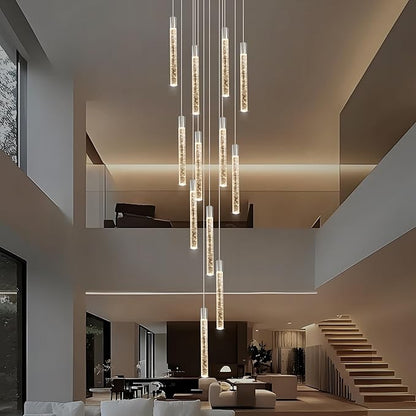 12-Lights Bubble Chandelier for Entryway High Ceiling-137 Height Adjustable Crystal Chandelier,3 Color Temperature Dimmable LED Pendant Light Fixture for Foyer Living Room Staircase,Chrome