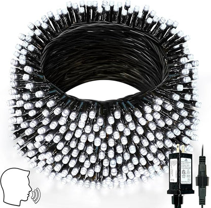 Voice Controlled Smart Christmas Lights Outdoor, 75.8ft 200 LED Extendable String Lights with 7 Voice Commands, 12 Modes & Timer, Waterproof Christmas Decorations for Party Tree Garden (Cool White)