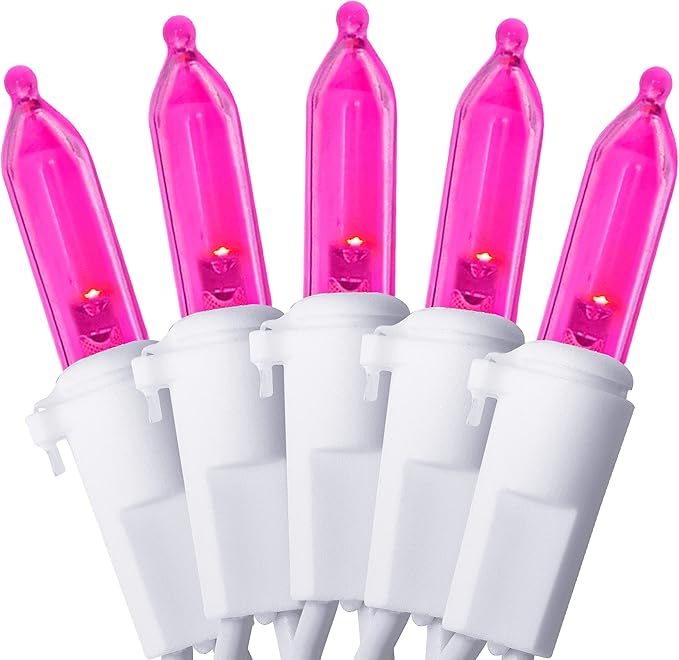 Holiday Essence Pink LED Christmas Lights 100 Mini Fairy Valentine's Day String Lights White Wire 26.9 Ft Outdoor Indoor Traditional Holiday Decor, Christmas Tree, Bedroom, Patio, Wedding Decorations