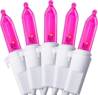 Holiday Essence Pink LED Christmas Lights 100 Mini Fairy Valentine's Day String Lights White Wire 26.9 Ft Outdoor Indoor Traditional Holiday Decor, Christmas Tree, Bedroom, Patio, Wedding Decorations