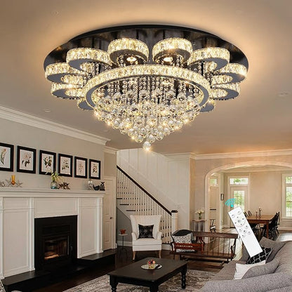 HAIXIANG Modern Chandelier Living Room Light Glam Chandeliers Ceiling Light Fixture Remote Dimmable Lights 40 Inches Luxury Crystal Black Dining Room Lights