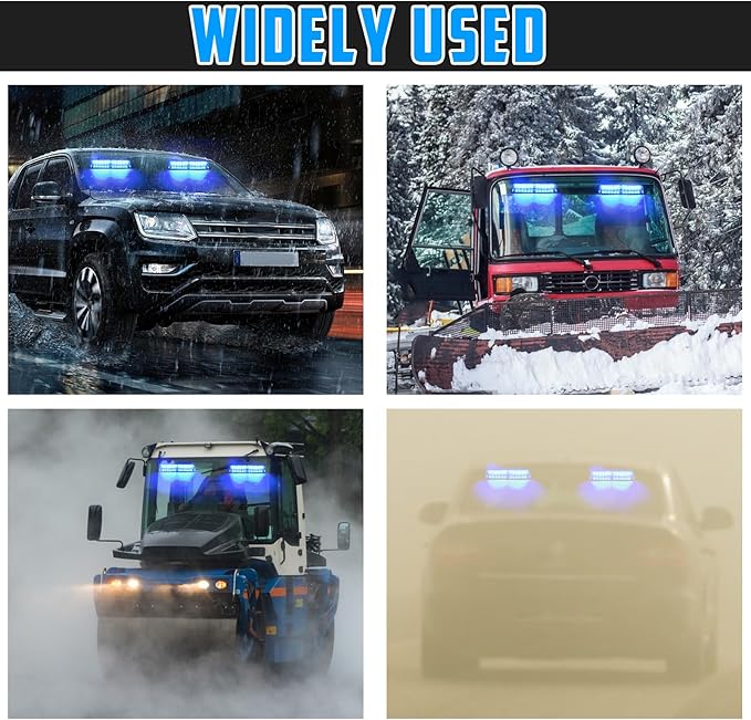 2-in-1 Blue LED Warning Dash Windshield Strobe Lights, 26 Modes 12/24V Emergency Traffic Advisor 2 x 8.4 Inch Car Front/Rear Dash Windshield Strobe for Trucks Vehicles Snow Plow