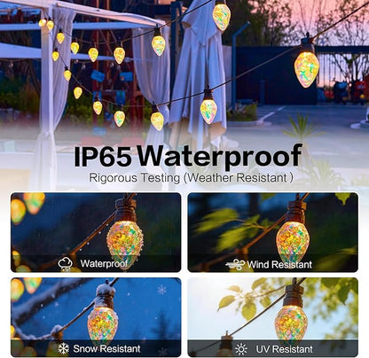 Outdoor String Lights, 100FT 42 LED Iridescent Holographic Bulbs, Waterproof Patio Lights with Remote Control, Shatterproof Connectable Lights for Backyard, Porch, Garden, and Party
