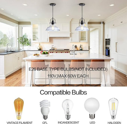 Zlepmlla Glass Pendant Light，Black Pendant Light Fixtures with Seeded Glass Shade, Adjustable Height Hanging Lights for Hallway, Kitchen Island, Dinning Room（Bulb not Included）