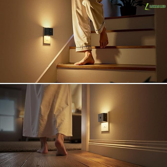 L LOHAS LED Motion Sensor Night Light,[4-Pack] Plug in Night Light with Dusk to Dawn Sensor,Brightness Adjustable,3000K Soft White Nightlight for Bathroom Hallway Kitchen