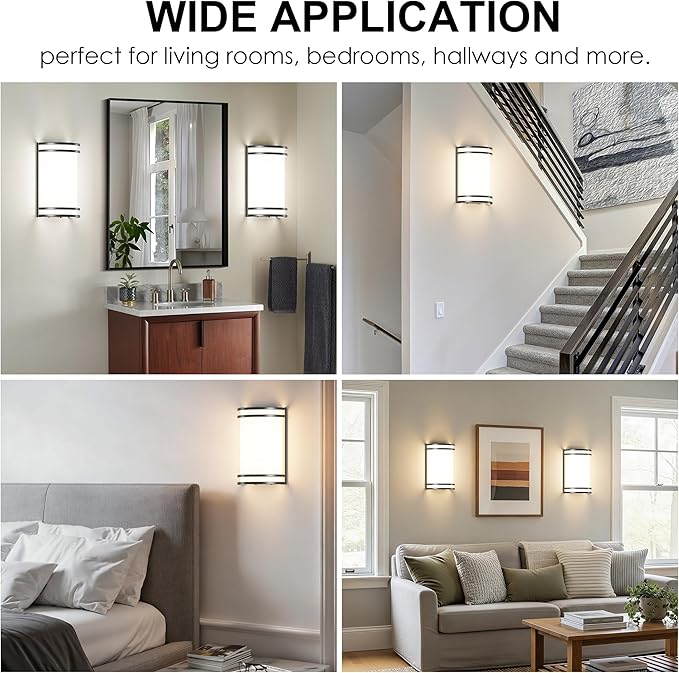 Aipsun Black Wall Sconces Set of Two, Hardwired Indoor 15W LED Modern Dimmable 3000K 4000K 5000K Wall Sconce Lighting for Living Room Hallway Bedroom
