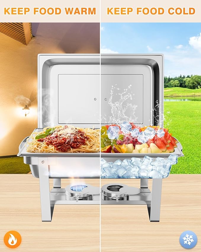4 Pack Chafing Dishes for Buffet, Stainless Steel Catering Chafer with Lids, Pans & Fuel Holder, 8QT Food Warmers for Parties Buffet, Buffet Servers and Warmers for Parties, Events, Weddings,Silver